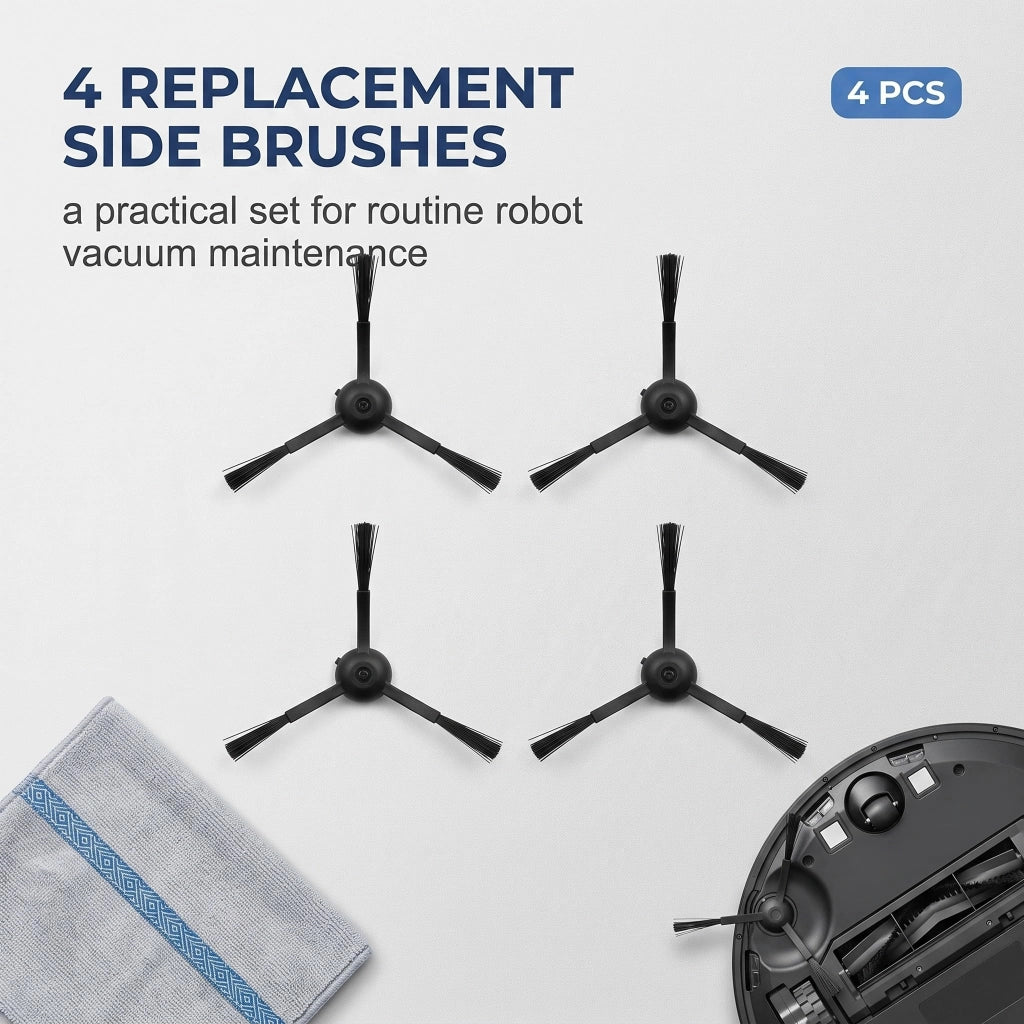 4 spazzole laterali di ricambio per aspirapolvere robot, a 3 bracci, colore nero