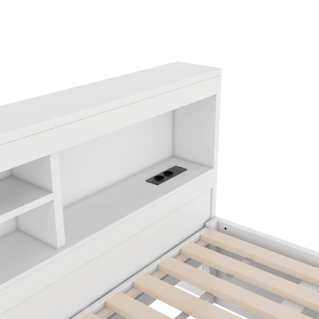 Letto con letto estraibile 140 × 200 cm con LED telecomandato prese USB vano laterale bianco