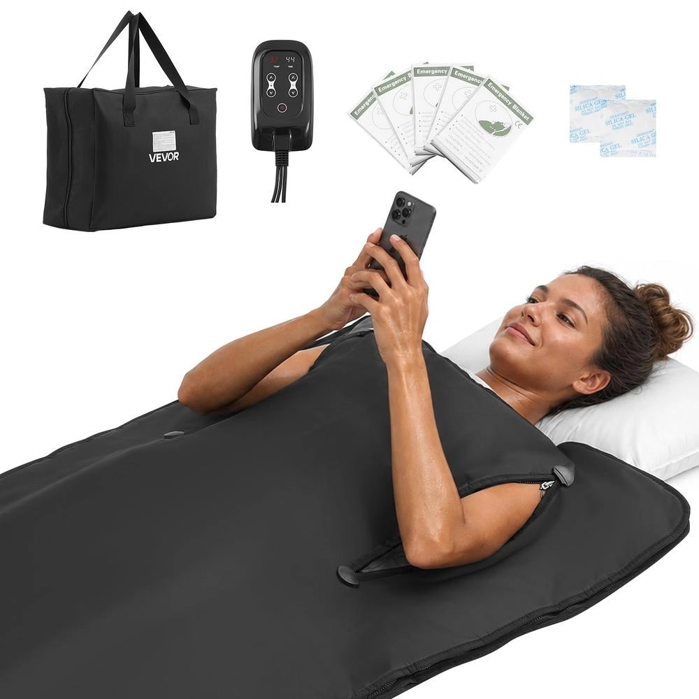 Coperta Sauna a Infrarossi SF-2610 in Tessuto Oxford Nero 180x80 cm con Aperture, Temperatura e Timer Regolabili, 500W 220V per Uso Domestico
