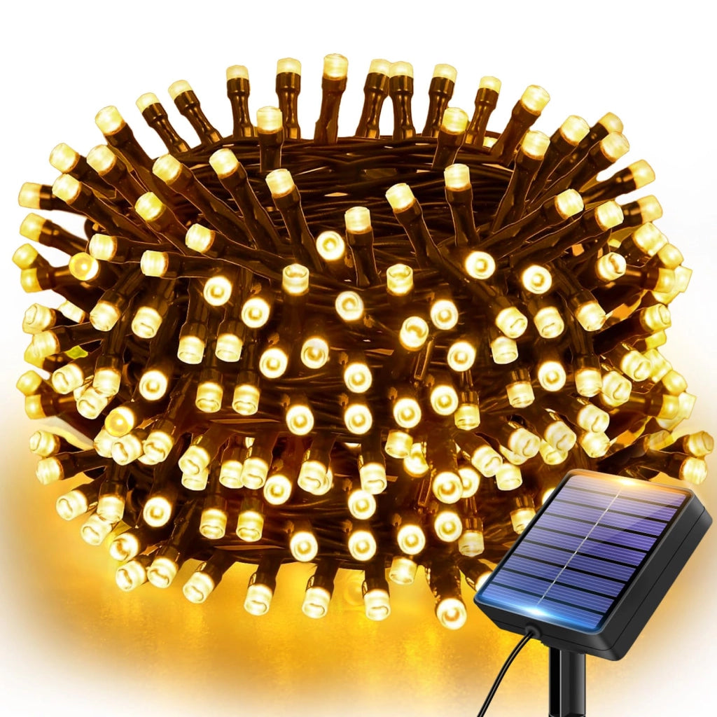 Catena luminosa solare, grado di protezione IP65, 8 modalità, 60 LED, luce bianco caldo, lunghezza 6 metri