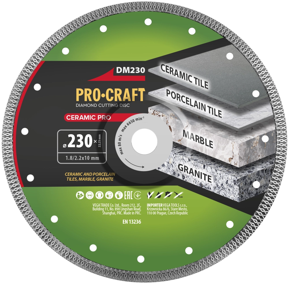 Disco diamantato Ceramic PRO Procraft DM230, Ø 230 mm, 6650 giri/min