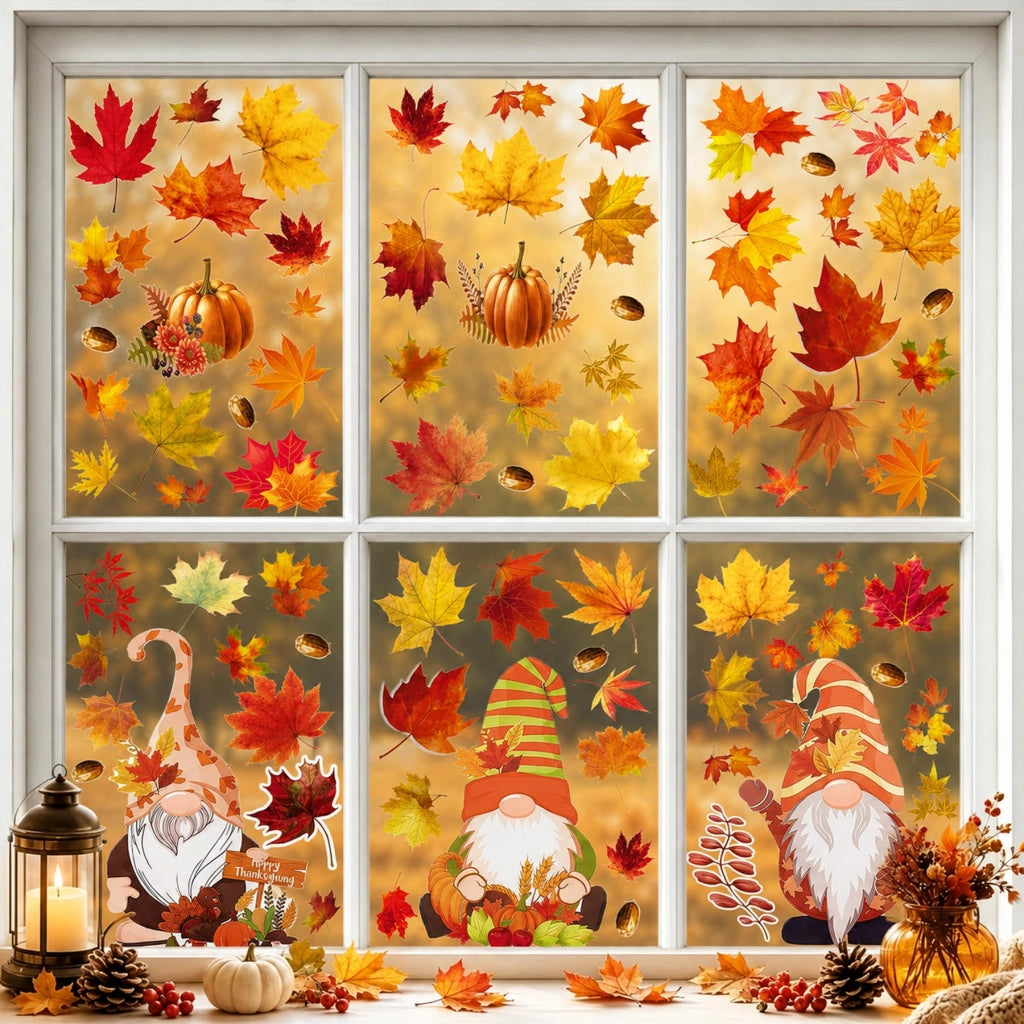 Adesivi per finestre a tema autunnale, confezione da 100 pezzi, autoadesivi, dimensioni 30x20 cm