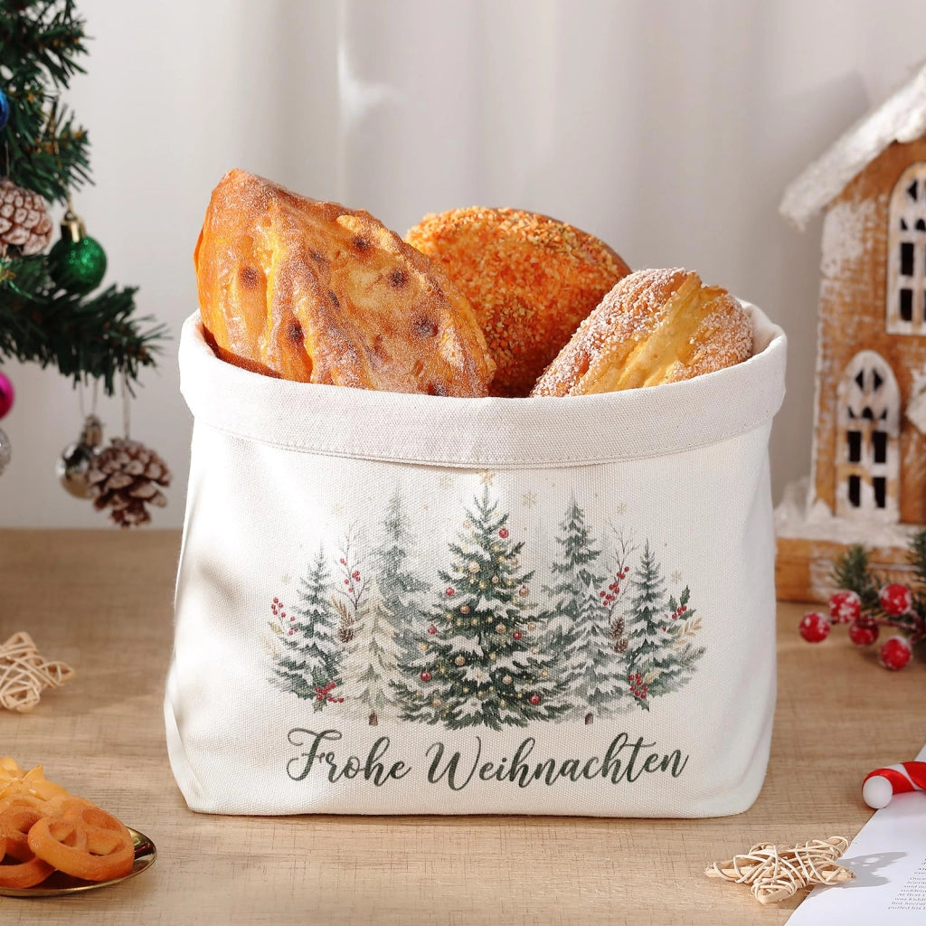 Cesto per il pane in tessuto con motivo natalizio, dimensioni 38 x 22 x 16 cm