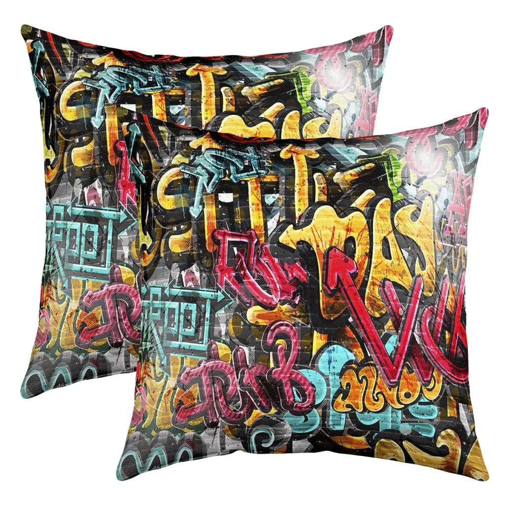 Set di 2 federe per cuscini, stile graffiti, 50x50 cm, in poliestere
