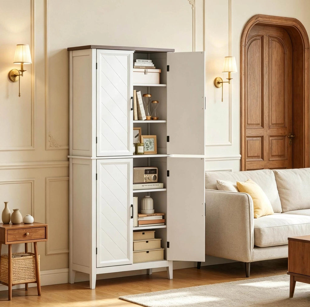 Credenza da cucina bianca in MDF con 4 ripiani regolabili