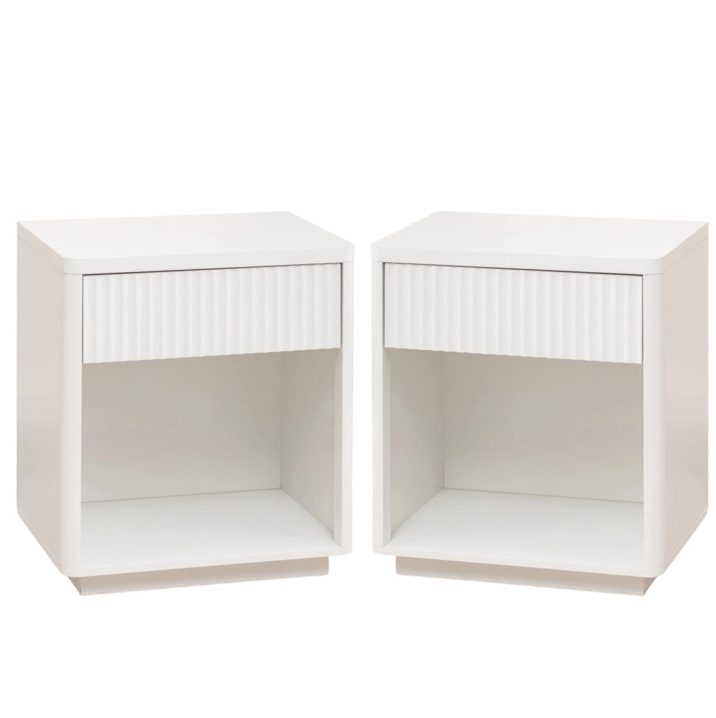 Comodino con Cassetto e Ripiano Aperto in Legno, Design Moderno con Pannello a Increspatura, 63,5x38x46,5 cm
