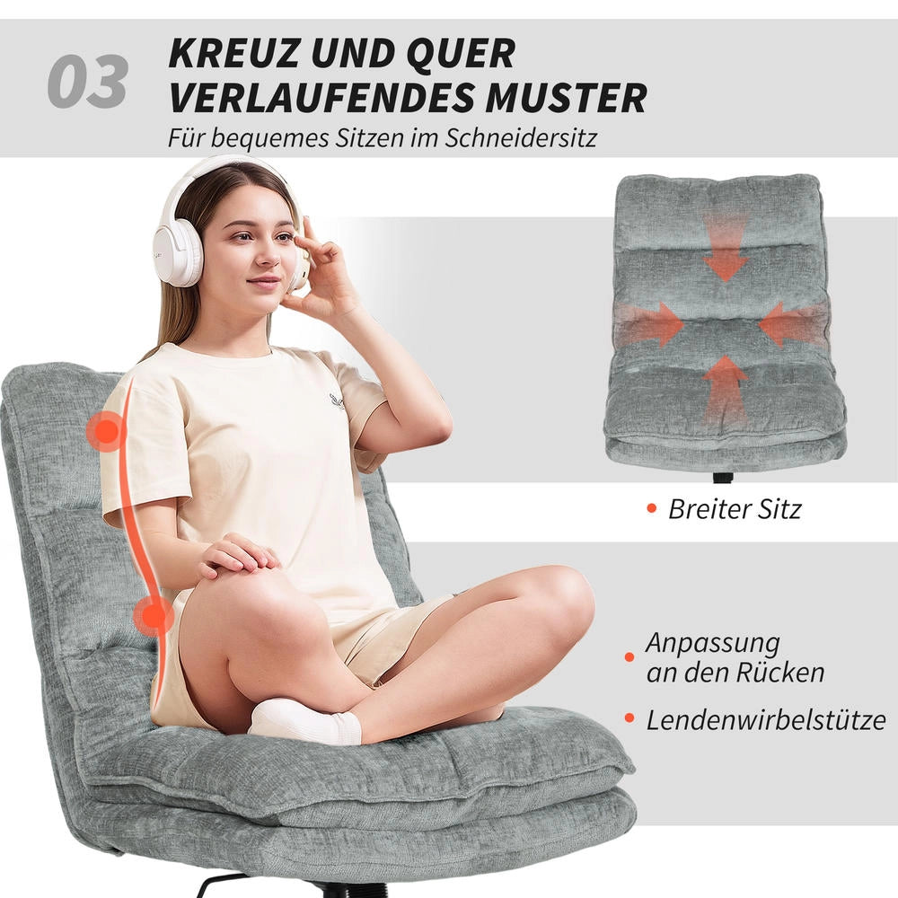 Sedia da ufficio girevole imbottita senza braccioli, poltrona da scrivania in tessuto grigio regolabile in altezza con gambe in acciaio