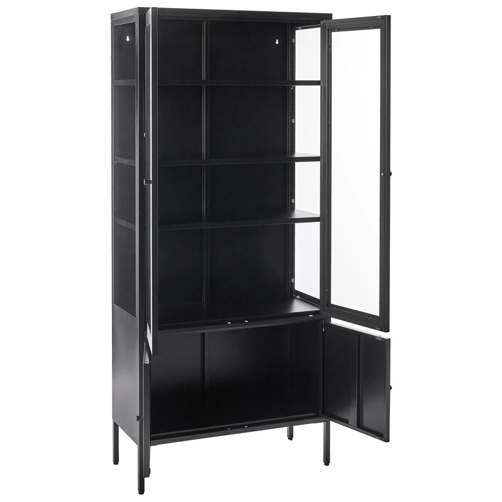 Vetrina moderna in acciaio nero e ante in vetro 180 cm stile contemporaneo industriale sala da pranzo soggiorno