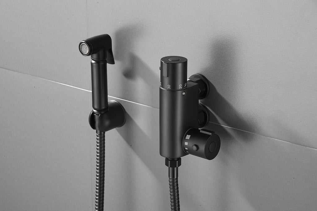 Doccia bidet termostatica, in ottone, finitura nera opaca, 1 set