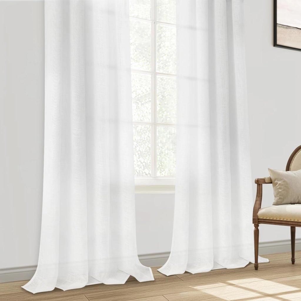 Set di tende da giardino con occhielli, colore bianco, semitrasparenti, 2 pezzi, 140x150 cm