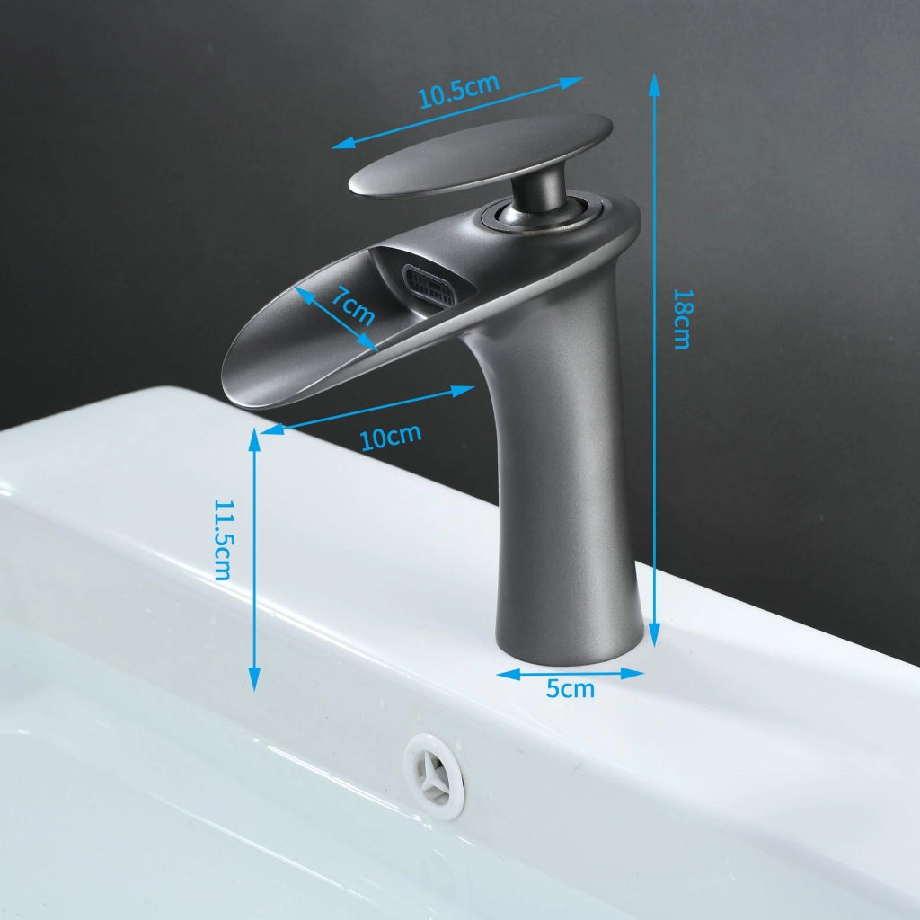 Miscelatore per lavabo a cascata, nero, in ottone, per acqua calda e fredda