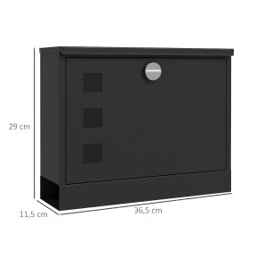 Cassetta postale da parete nera in metallo 36,5x11,5x29 cm con 3 finestre e 2 chiavi
