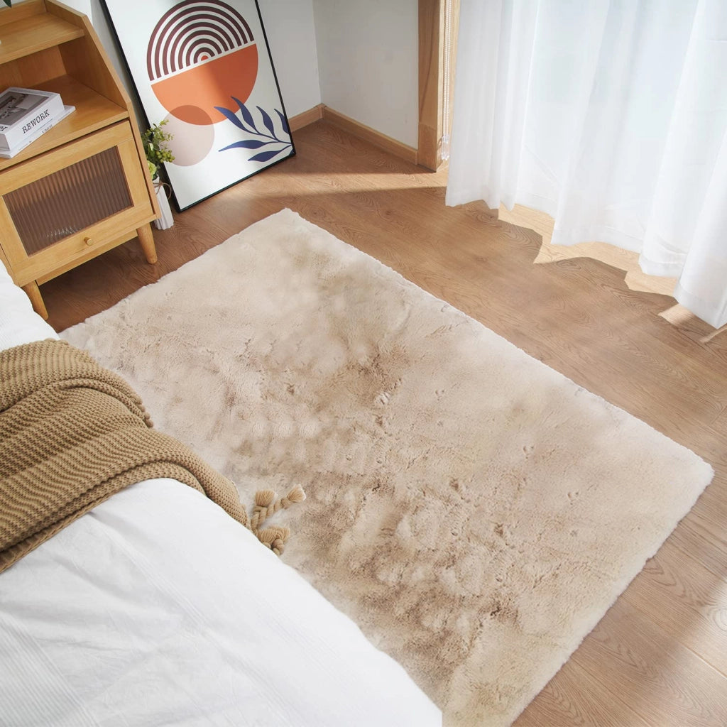 Tappeto in pelo alto, antiscivolo, lavabile, color beige, 60x180 cm