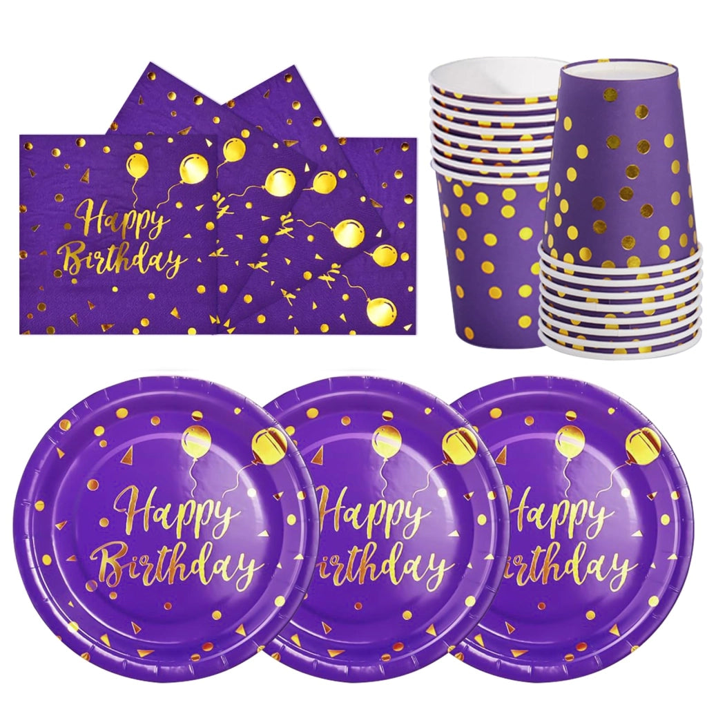Set di stoviglie usa e getta, 72 pezzi, color lilla e oro, per 24 ospiti
