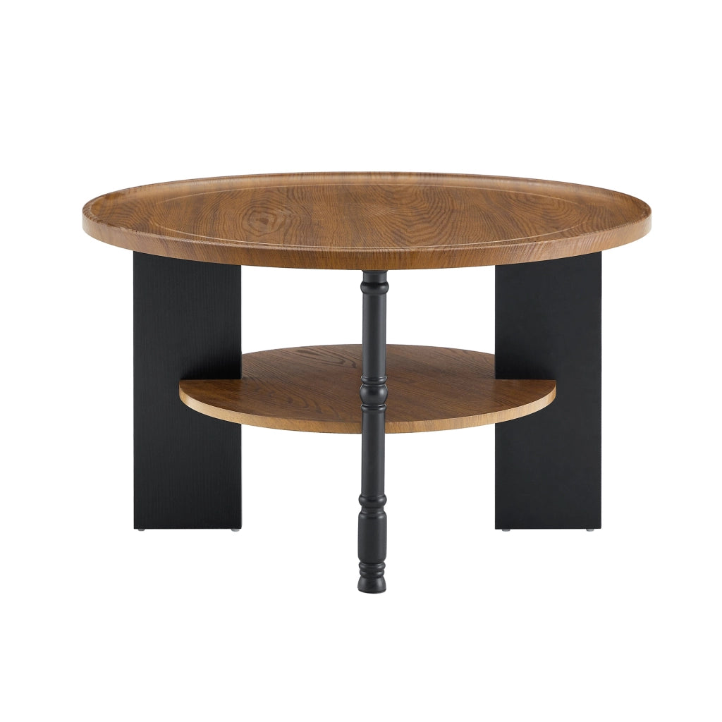 Set 2 tavolini salotto rotondi da caffe 80 cm componibili noce e nero