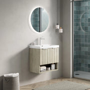 Mobile bagno sospeso con lavabo integrato in ceramica e doppia anta; bianco
