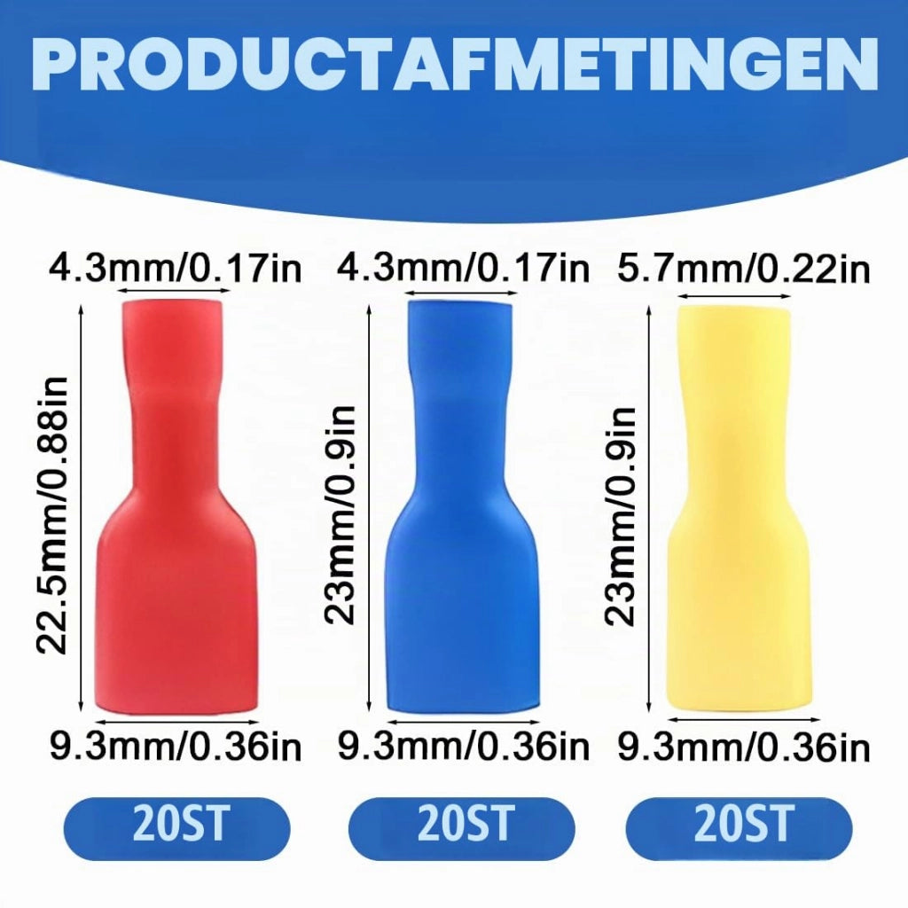 Connettori Faston isolati, 6,3x0,8 mm, confezione da 60 pezzi, colore rosso/blu/giallo