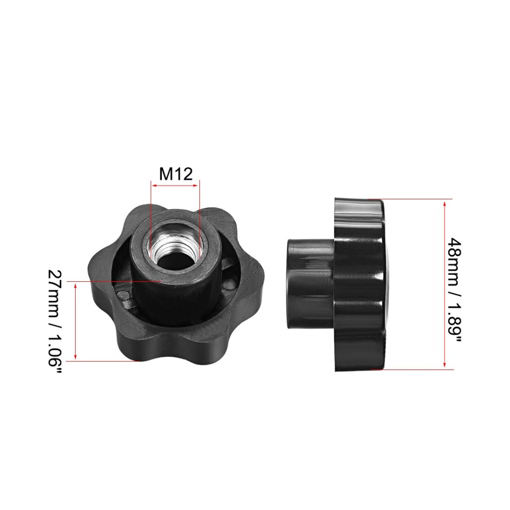 4 Viti a stella M6 con testa a stella M12, con pulsante di serraggio, nere, in metallo/plastica