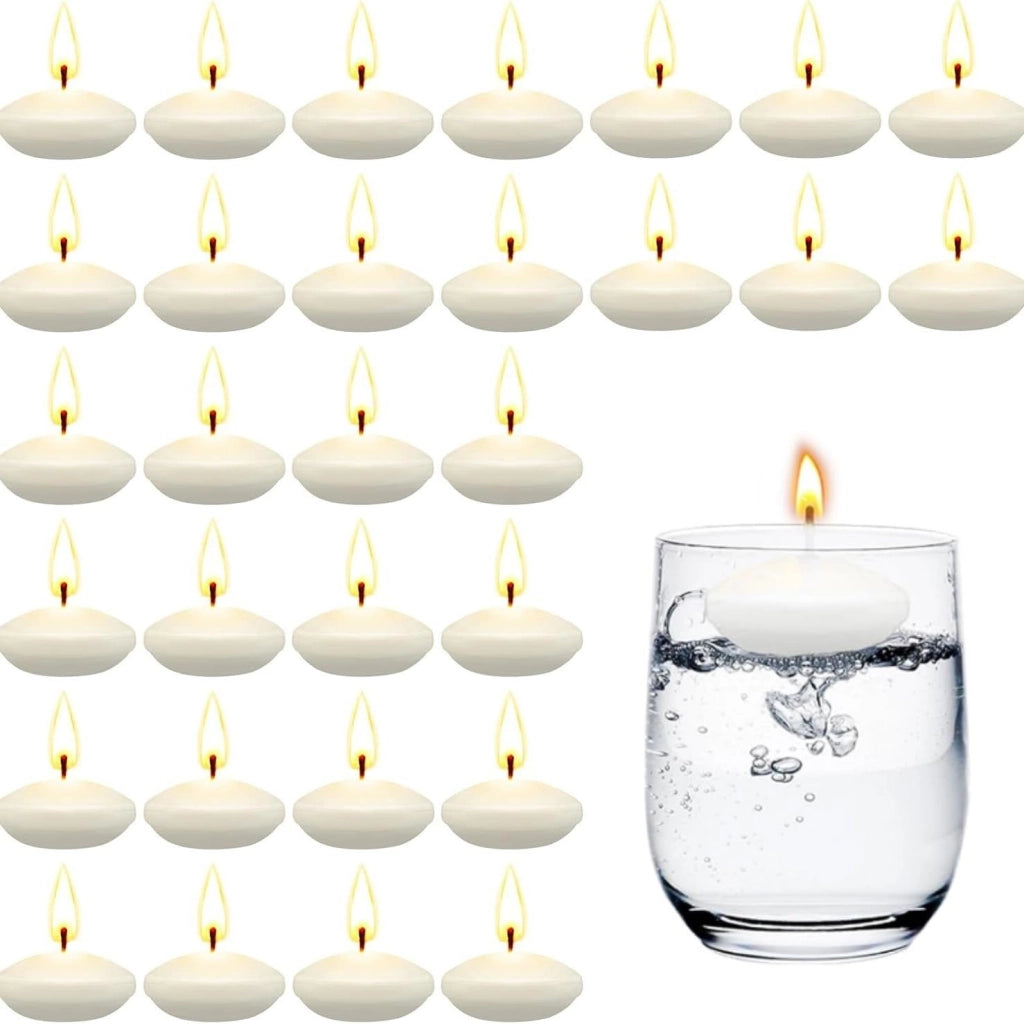 Candele galleggianti, 30 pezzi, bianche, senza profumo, 4 cm