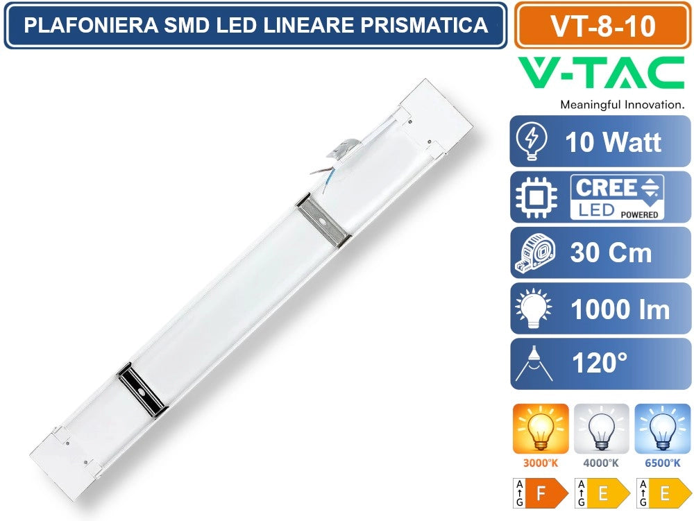 V-TAC VT-8-10 TUBO LED PRISMATICO PLAFONIERA 10W LAMPADINA 30CM SMD CHIP CREE - Colore Luce:Bianco Naturale