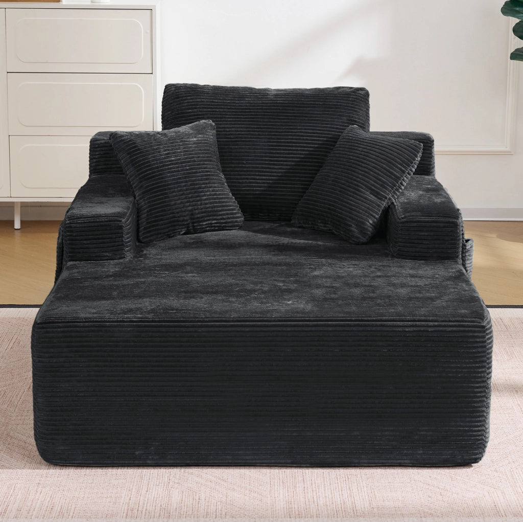 Divano 1 posto 150 x 110 x 70 cm in velluto a coste nero, senza montaggio
