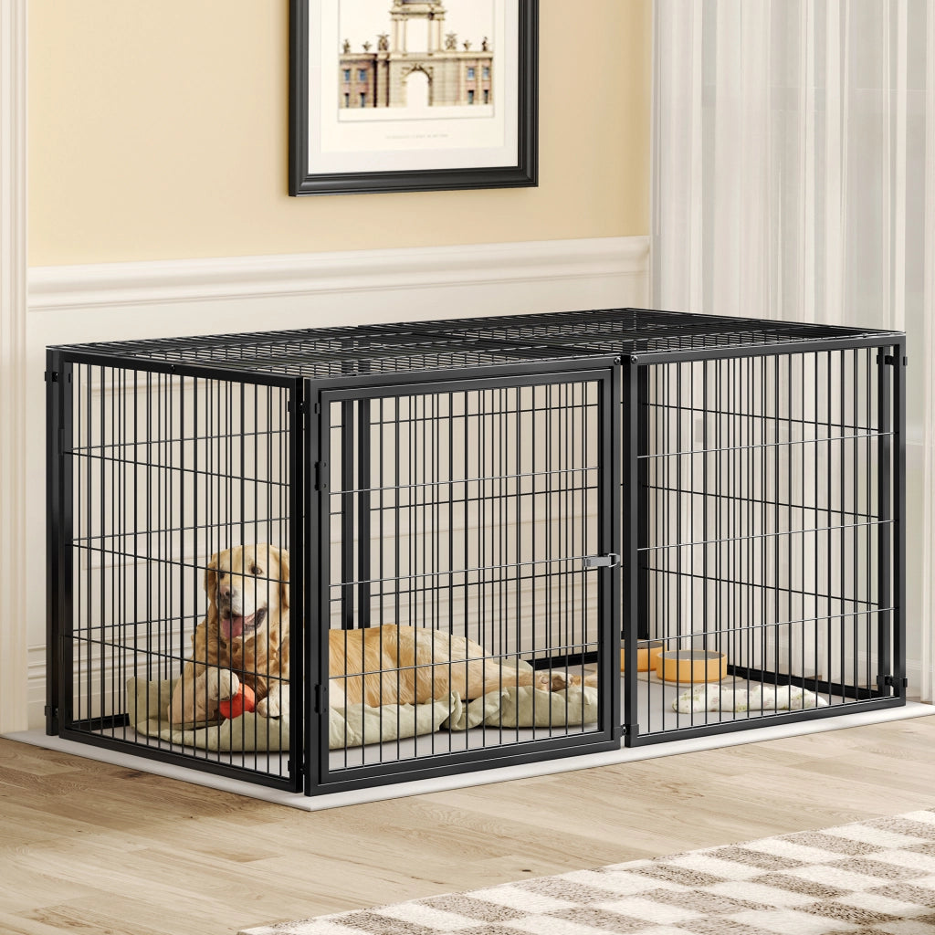 Gabbia per cani modulare con copertura e porta regolabile in ferro nero 160 × 80 × 80 cm