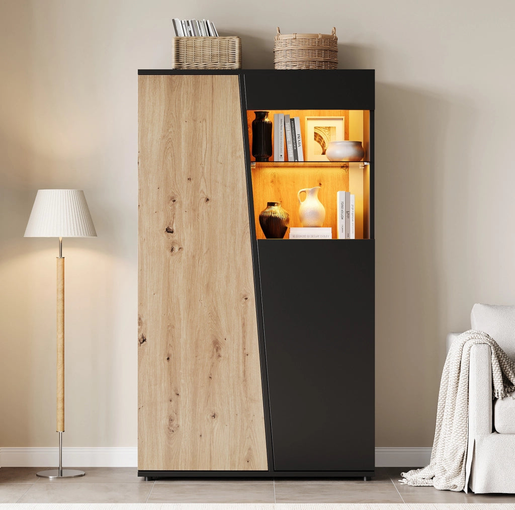 Vetrina alta con LED Bluetooth, 2 ante, 80x35x139,5 cm