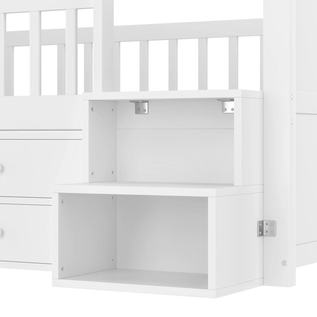 Letto per bambini a soppalco 90 × 200 cm a forma di casa con 4 cassetti scala con ripiani LED bianco