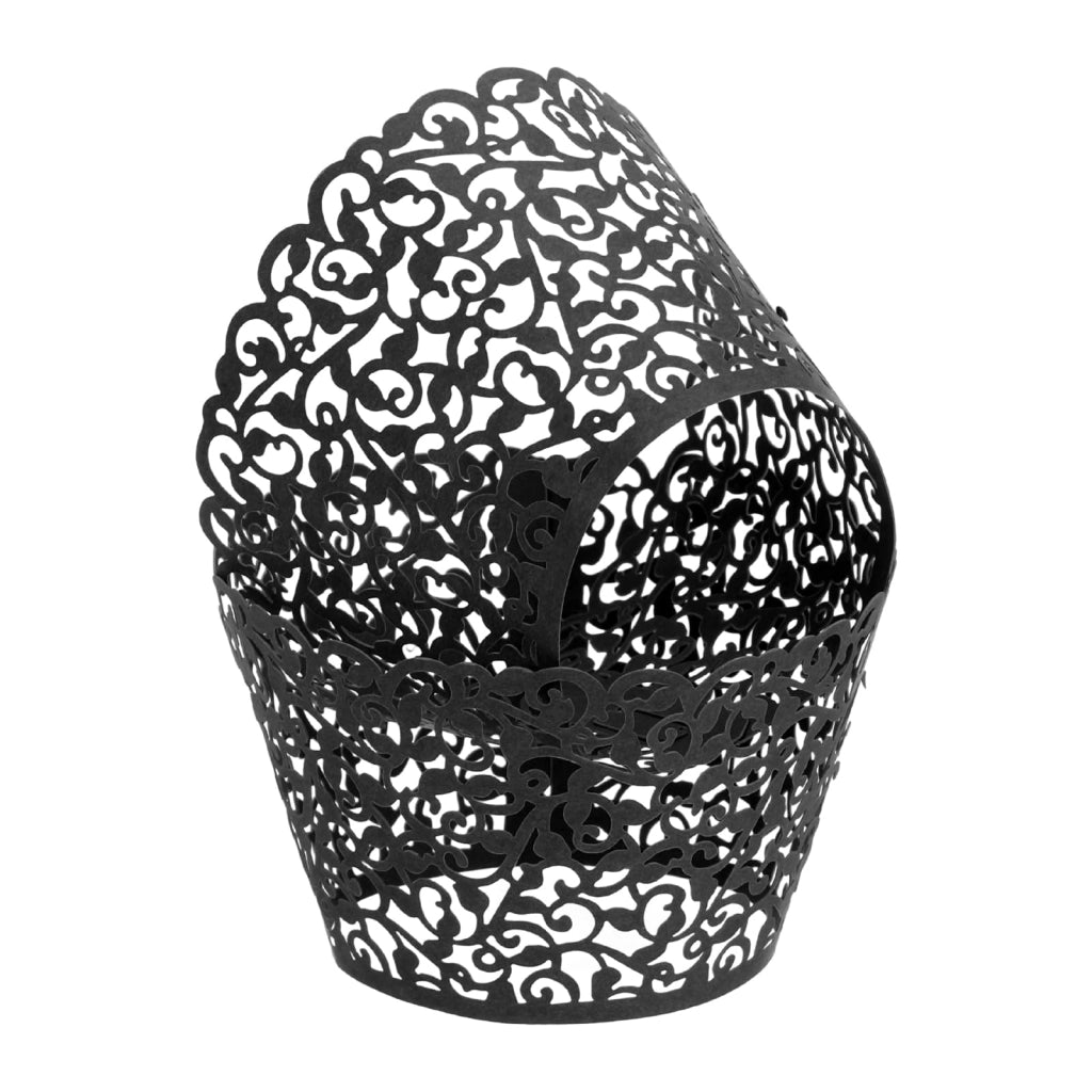 Stampi per cupcake in cartone, 50 pezzi, design con pizzo, colore nero