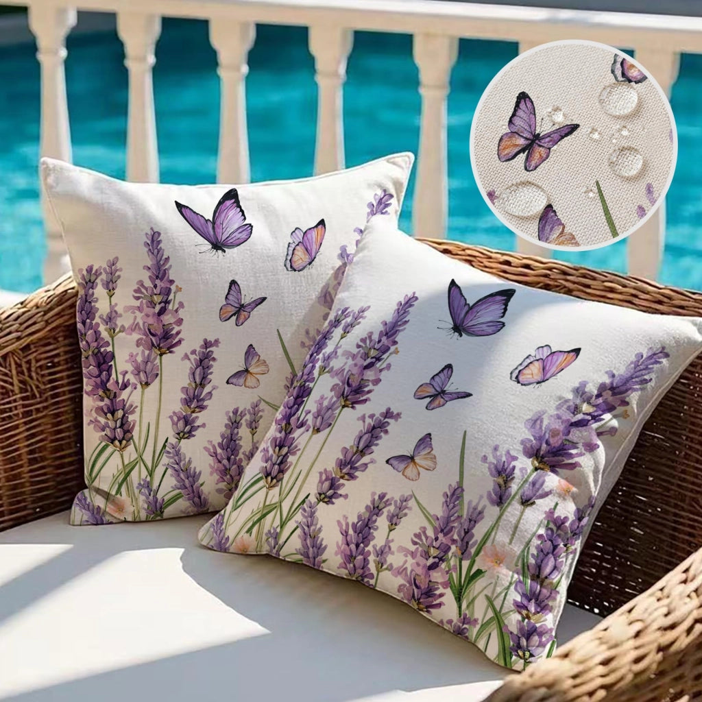 Cuscini decorativi, set da 2, 40x40 cm, impermeabili, motivo fiori e farfalle, per uso esterno