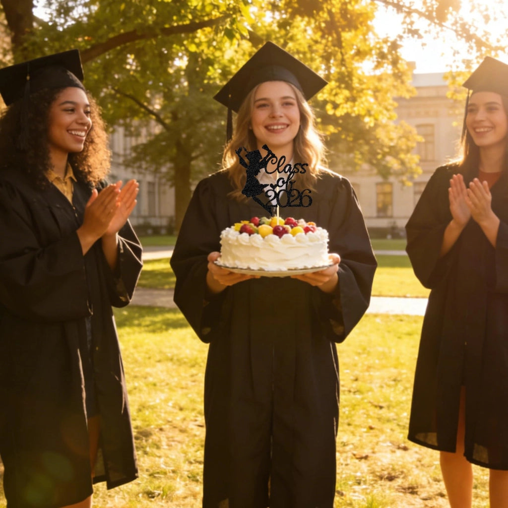 Decorazione per torte, cerimonia di diploma, 3 stili, 2026, nero e oro
