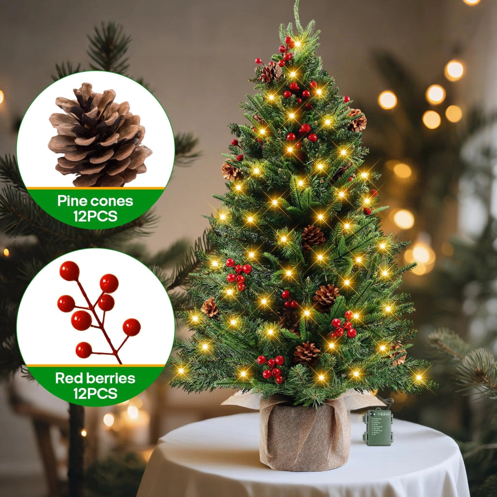 Albero di Natale artificiale, altezza 90 cm, 80 LED, 170 rami, luce bianco caldo