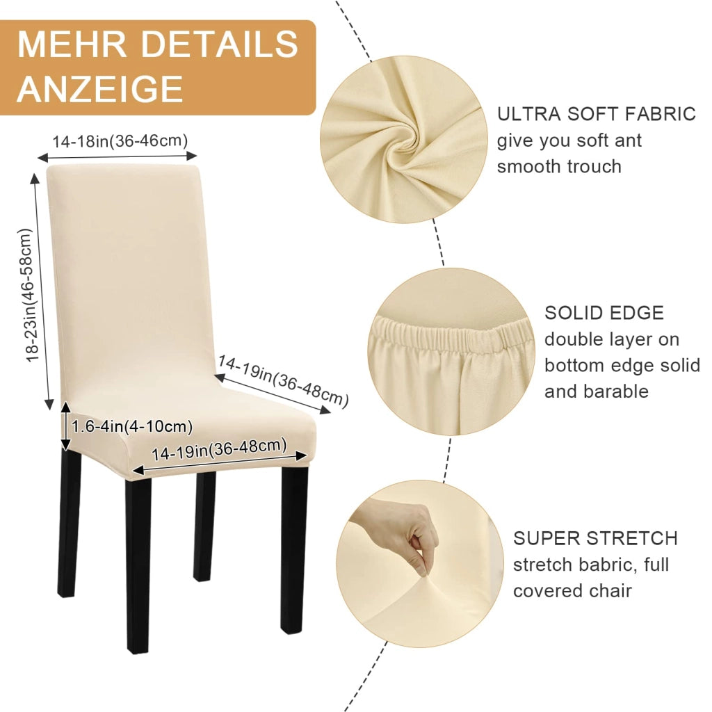 Copri-sedie elasticizzati, set da 6, color beige, lavabili
