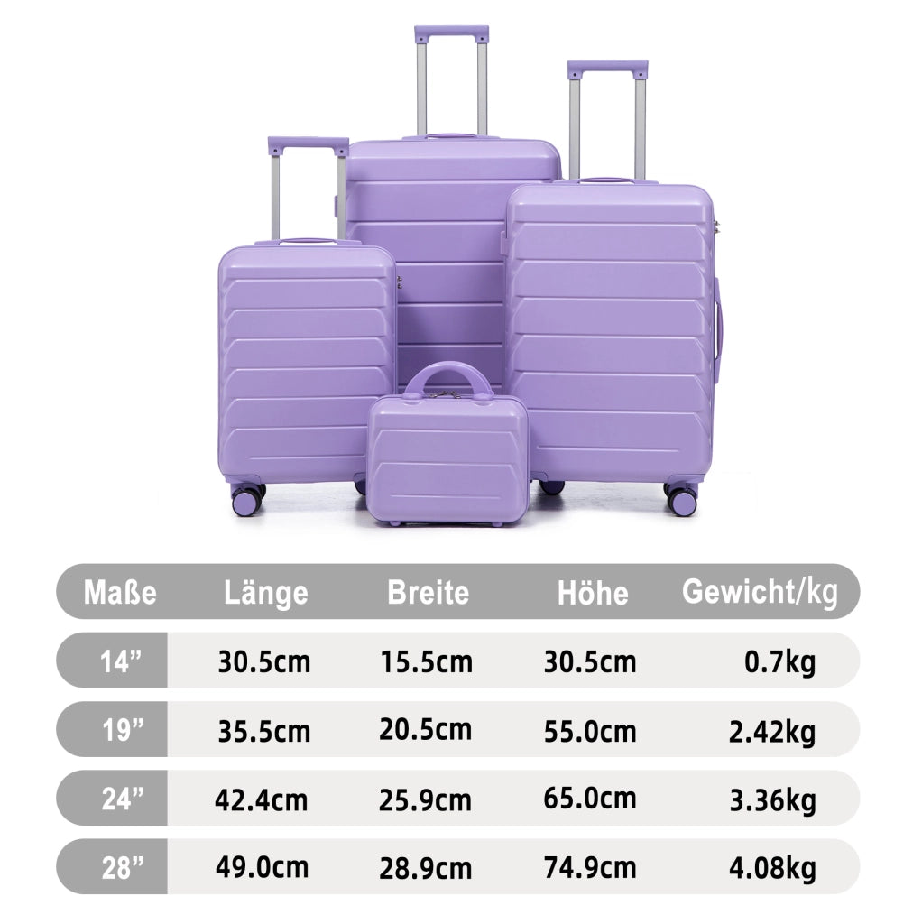Set valigie rigide ULEVR 4 pezzi 19/24/28 pollici con beauty case 14 pollici, ABS blu e viola