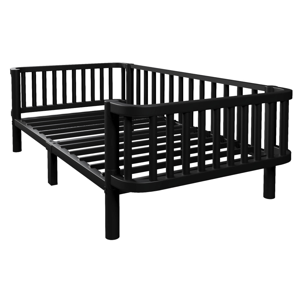 Letto diurno in metallo nero 90 x 200 cm, utilizzabile come divano
