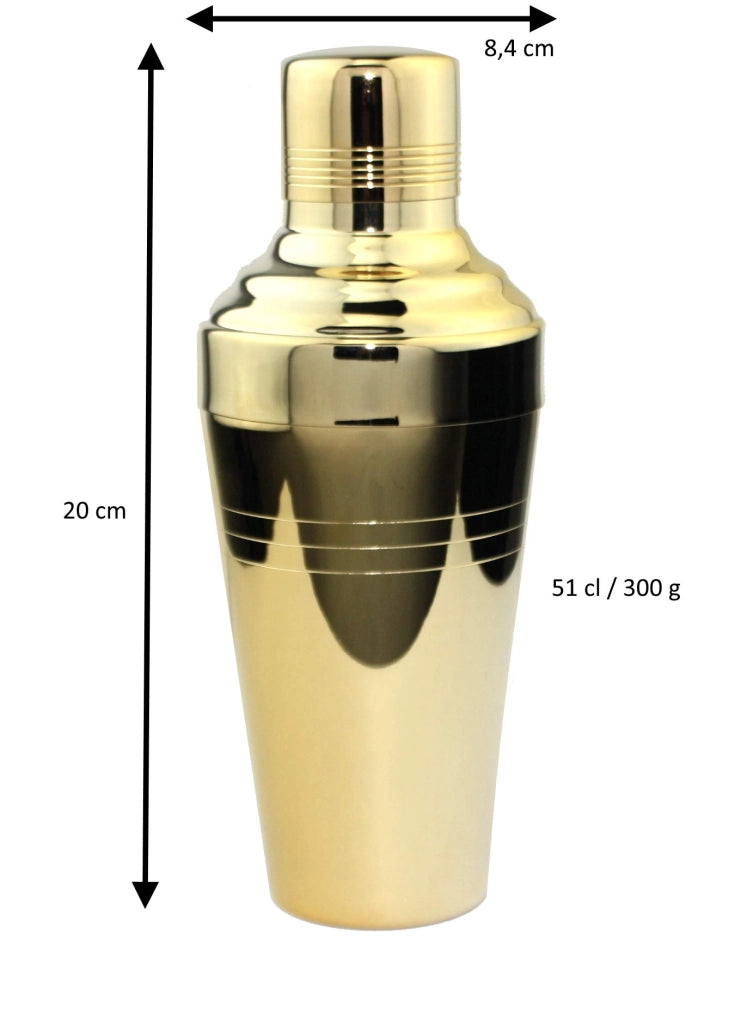 Shaker per cocktail, capacità 51 cl, composto da 3 pezzi, color oro, in metallo, qualità giapponese