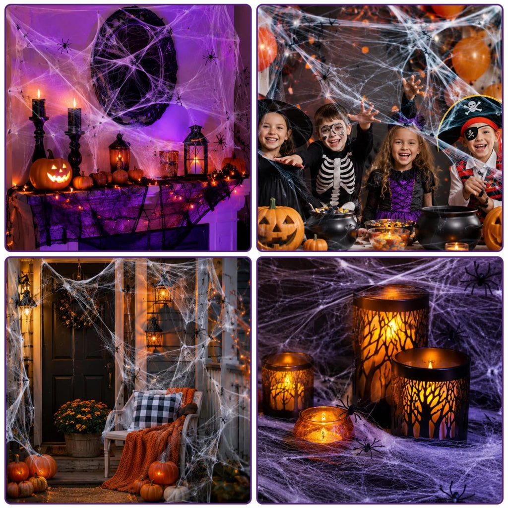 Rete di ragno da 500 g, contenente 100 ragni, decorazione per Halloween, aspetto realistico