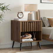Comodino 45x40x53 cm con cassetto e vano a giorno in MDF; noce e nero