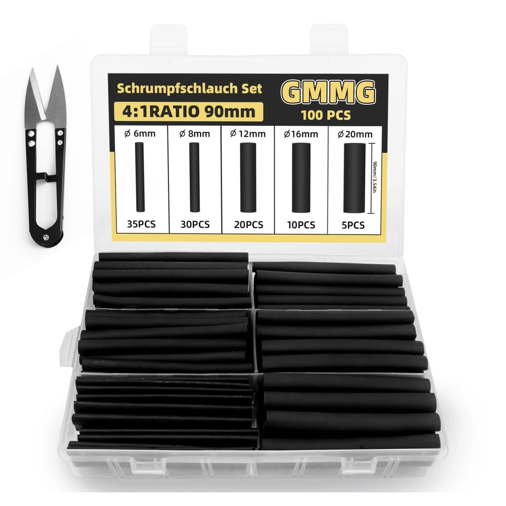 Kit di termorestringente 4:1, 5 dimensioni, 100 pezzi, lunghezza 90 mm