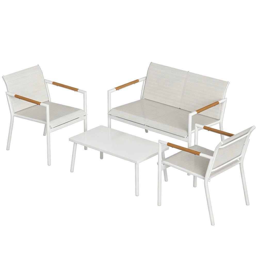 Set Salotto da Giardino 4 Posti con Divano 2 Posti 2 Poltrone e Tavolino in Metallo per Terrazzo e Giardino Robusto e Traspirante