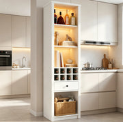Mobile portavino aperto bianco con illuminazione e cassetto, 55 × 40 × 200 cm