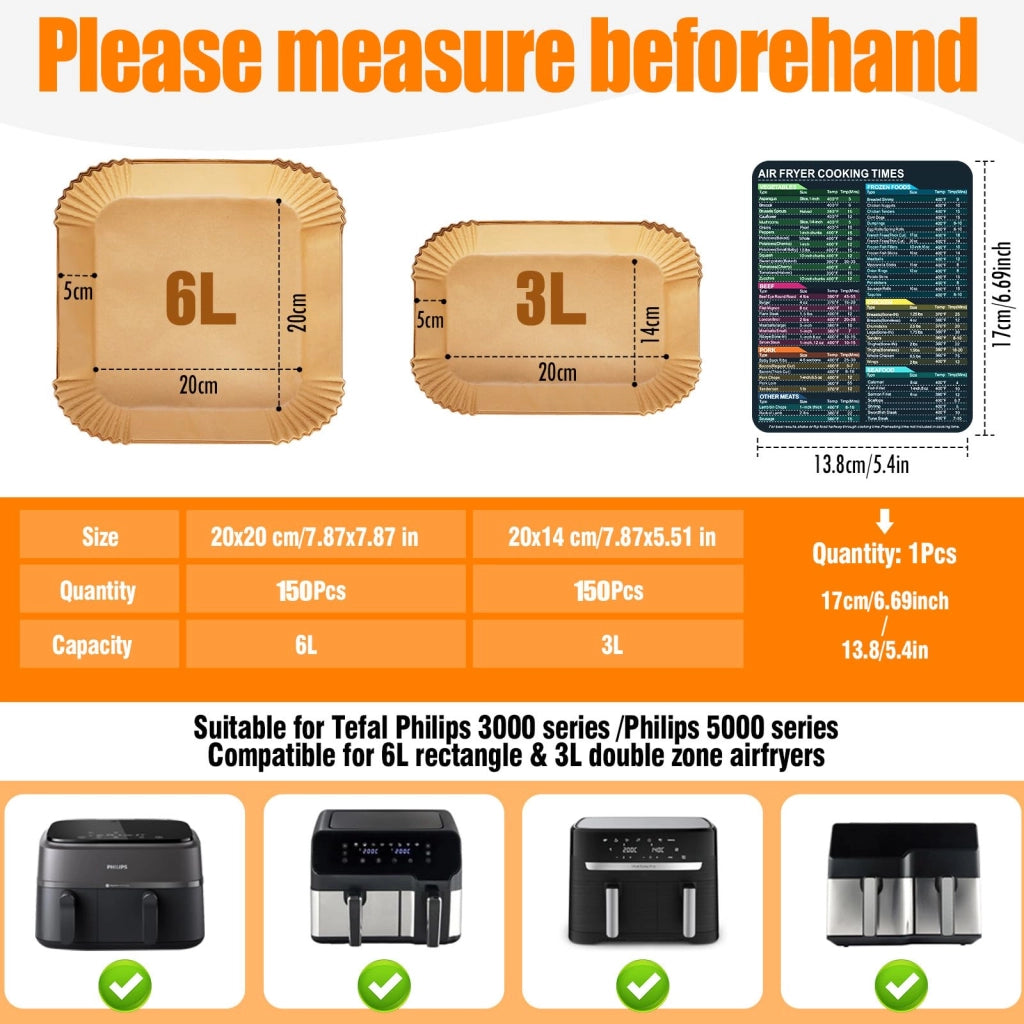 Carta forno per friggitrici ad aria, 300 pezzi, adatta per modelli da 3L e 6L, sicura per alimenti