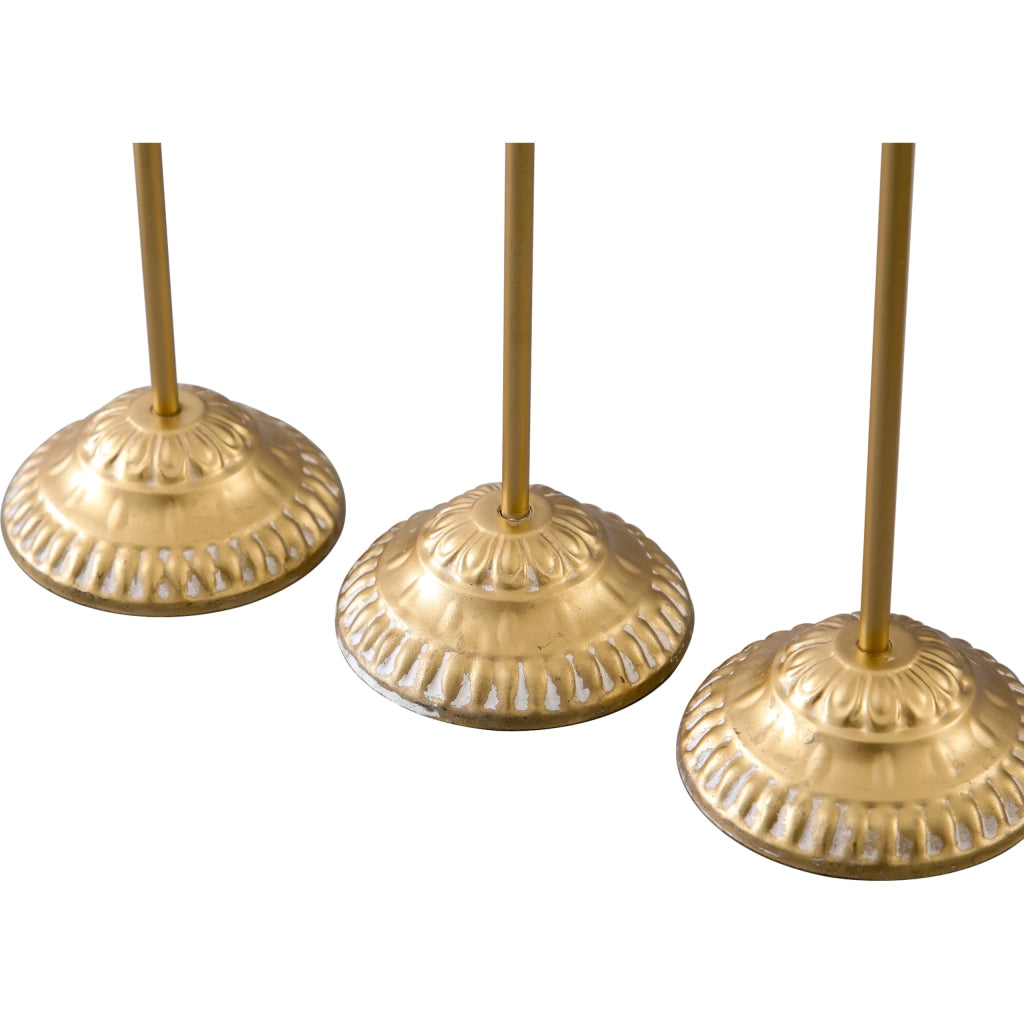 Set di 3 stelle natalizie con base, color oro e ferro, altezza 25-35,5 cm