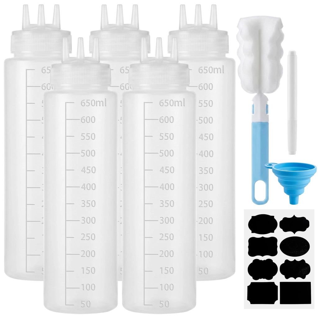 5 flaconi spray da 650 ml con 3 ugelli, ideali per salse e condimenti