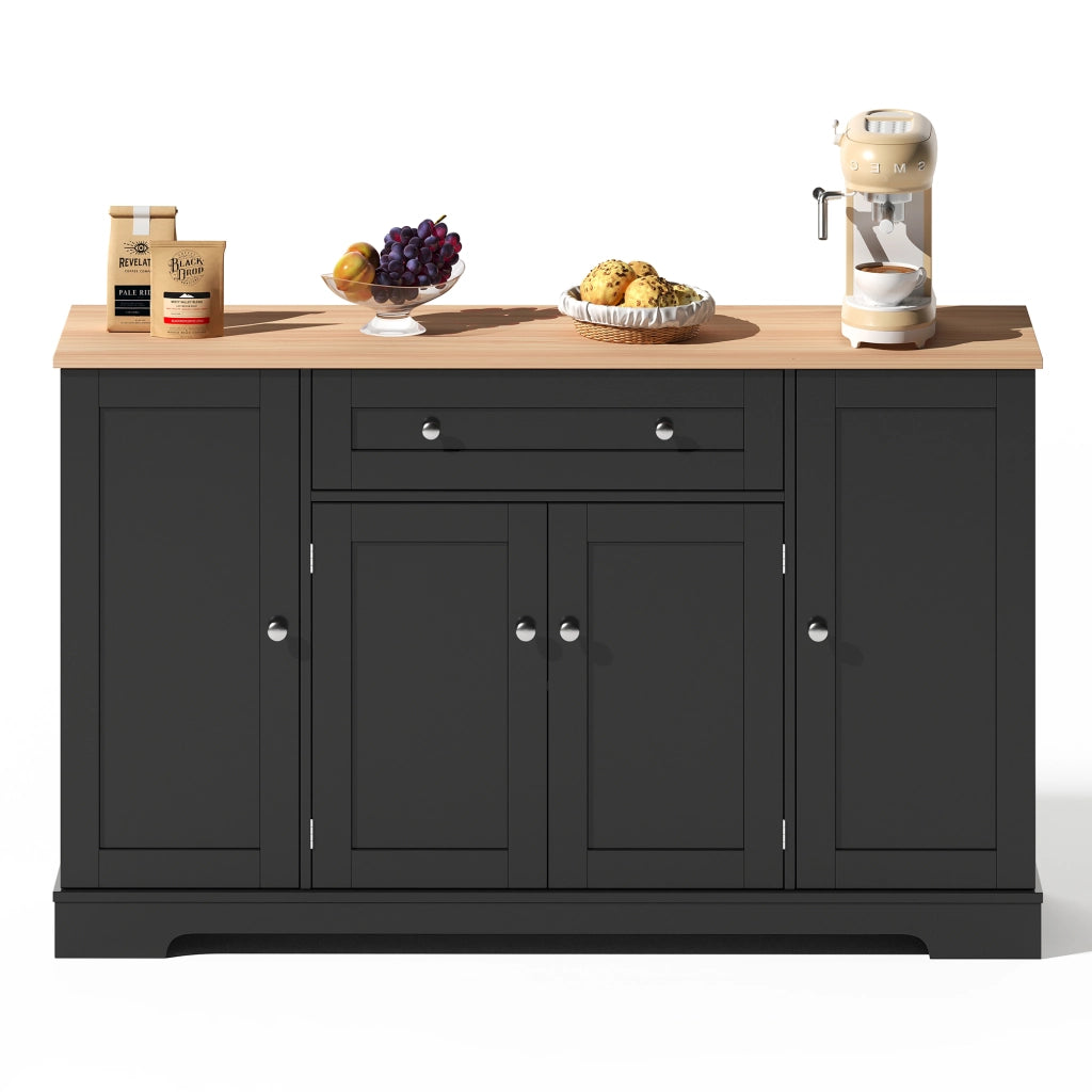 Credenza da cucina con cassetto vani con ante e ripiani regolabili in MDF nero con sistema antiribaltamento
