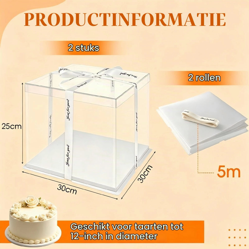 Contenitore trasparente per torte, dimensioni 30x30x25 cm, confezione da 2 pezzi, con piatto per torte