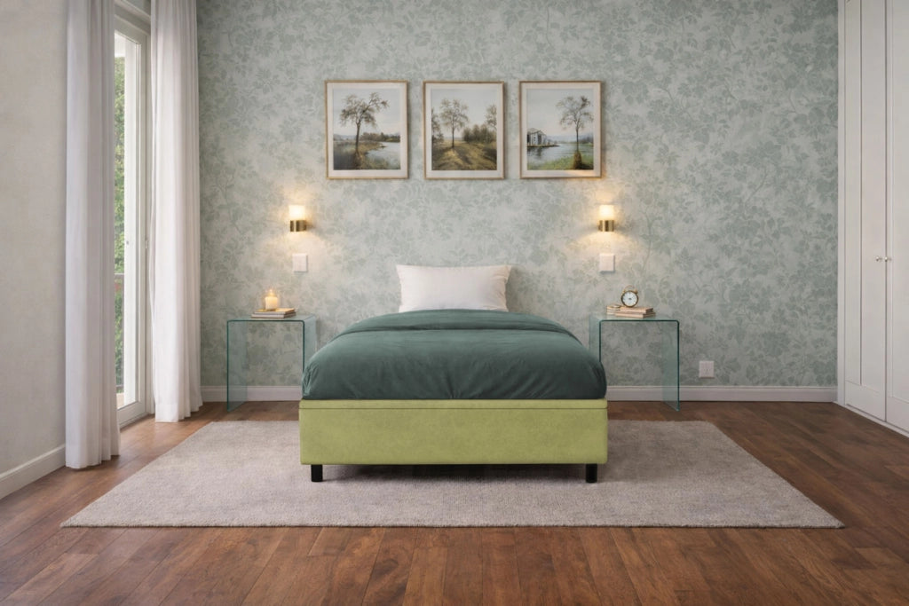 Letto Singolo Contenitore Imbottito 80x190 cm Microfibra Tè Verde BoxMax