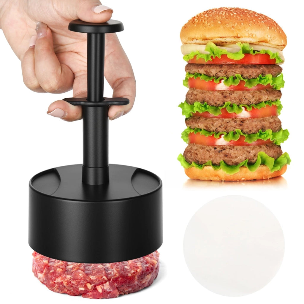 Pressa per hamburger da 10,3 cm, con 100 fogli di carta, ideale per formare hamburger da utilizzare al barbecue