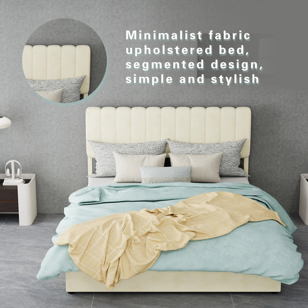 Letto matrimoniale a piattaforma 140 × 200 cm in tessuto beige con metallo design moderno e raffinato