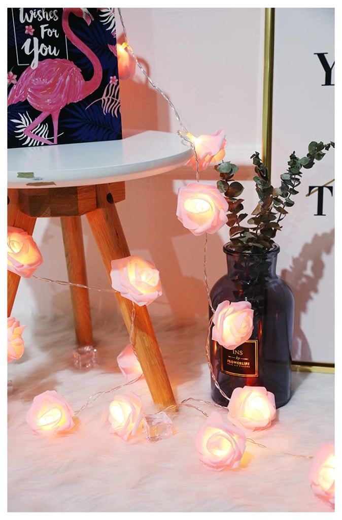 Catena luminosa a LED a forma di rosa, con 20 luci, lunghezza di 6,6 piedi, colore rosa, alimentata a batteria